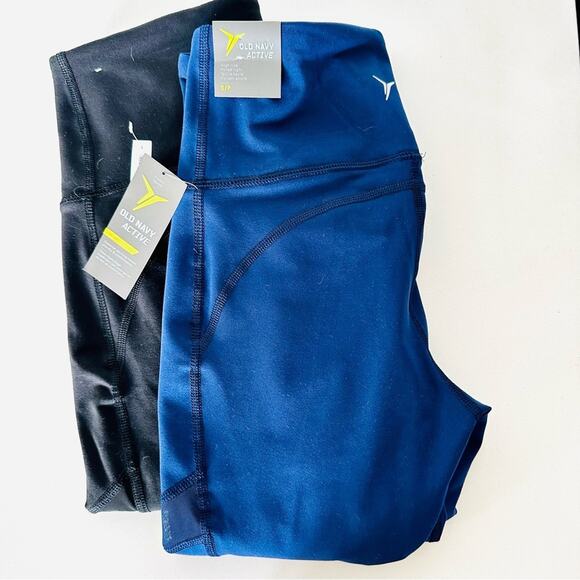 2 NEW OLD NAVY ACTIVE Black Navy Blue Go Dry Mesh Cutout High Rise Leggings S - Picture 1 of 15